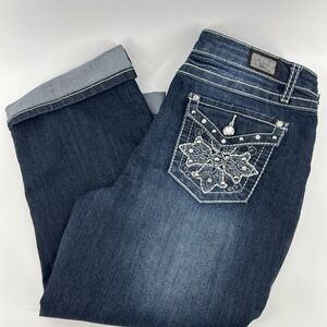 Earl Jean Capris Jeans Women's 14 Blue Denim Stretch Decorative Embellished Y2K